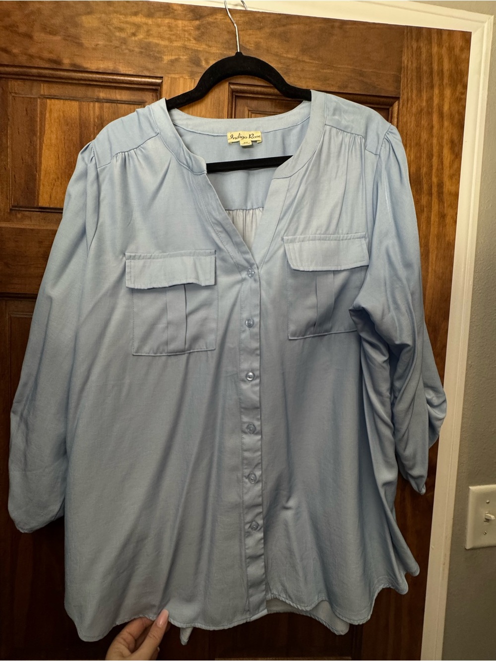 Relaxed Light Blue Button-Down Shirt with Chest Pockets